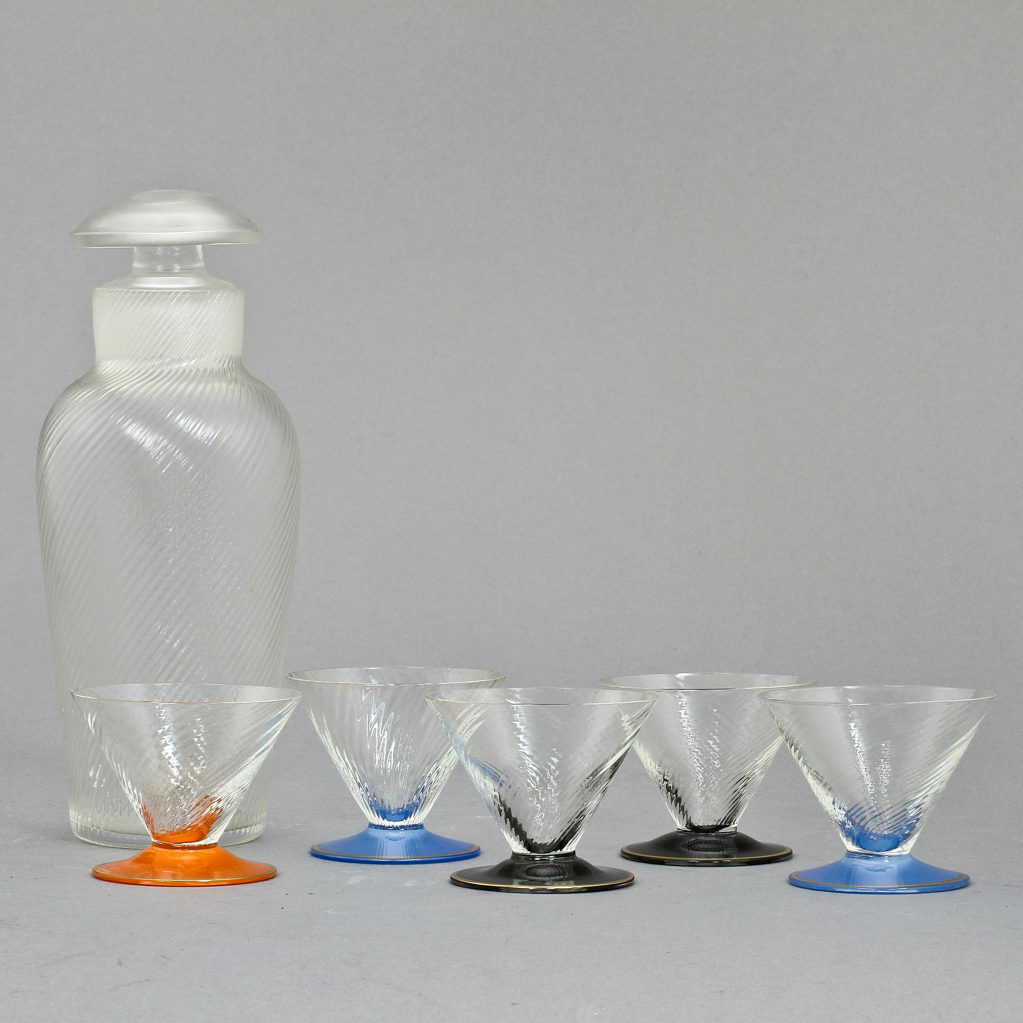 COCKTAILSET, 6 delar, glas, 1900-talets mitt.