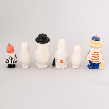 TUULIKKI PIETILÄ, Moomin, six different porcelain figurines, Arabia, Finland 1990s.