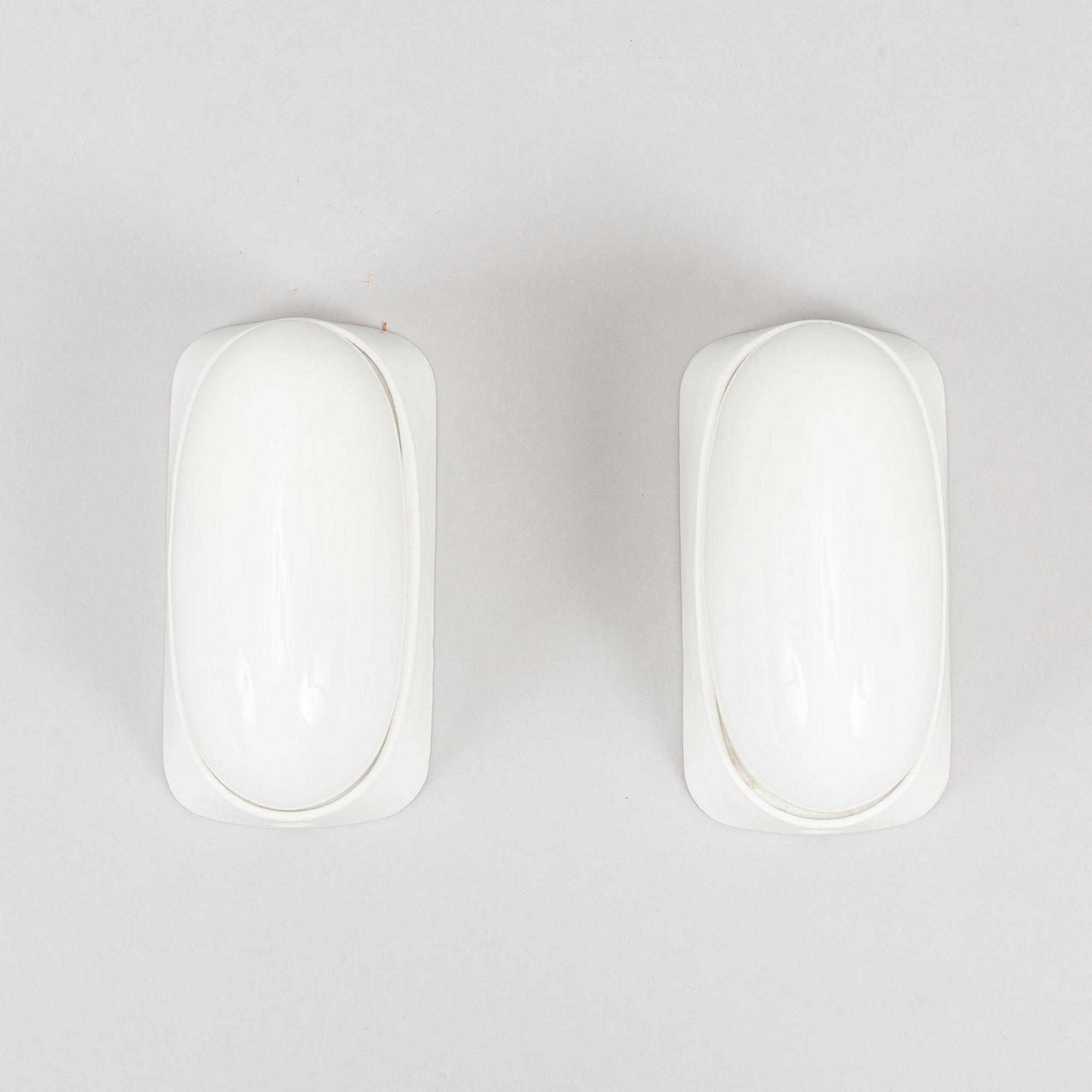 Wilhelm Wagenfeld, a set of three glass and ceramic bathroom lights, Lindner Keramik, Bamberg.