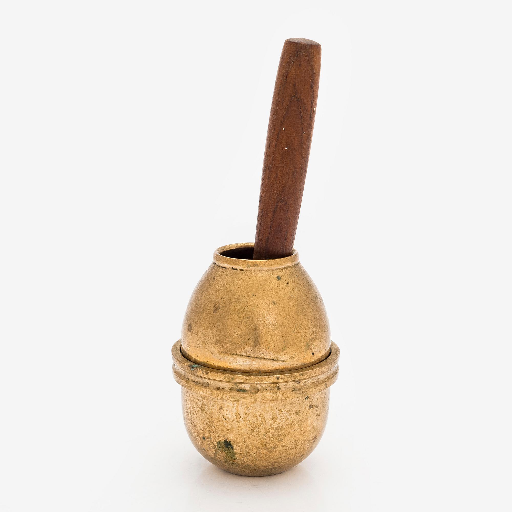 Bertel Gardberg, a 1950s teak and bronze mortar, marked Gardberg, Boda Finland.