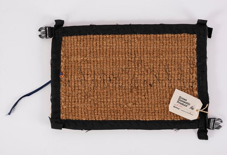 Banksy, Hand-stitched doormat using the fabric from life vests, 2019.