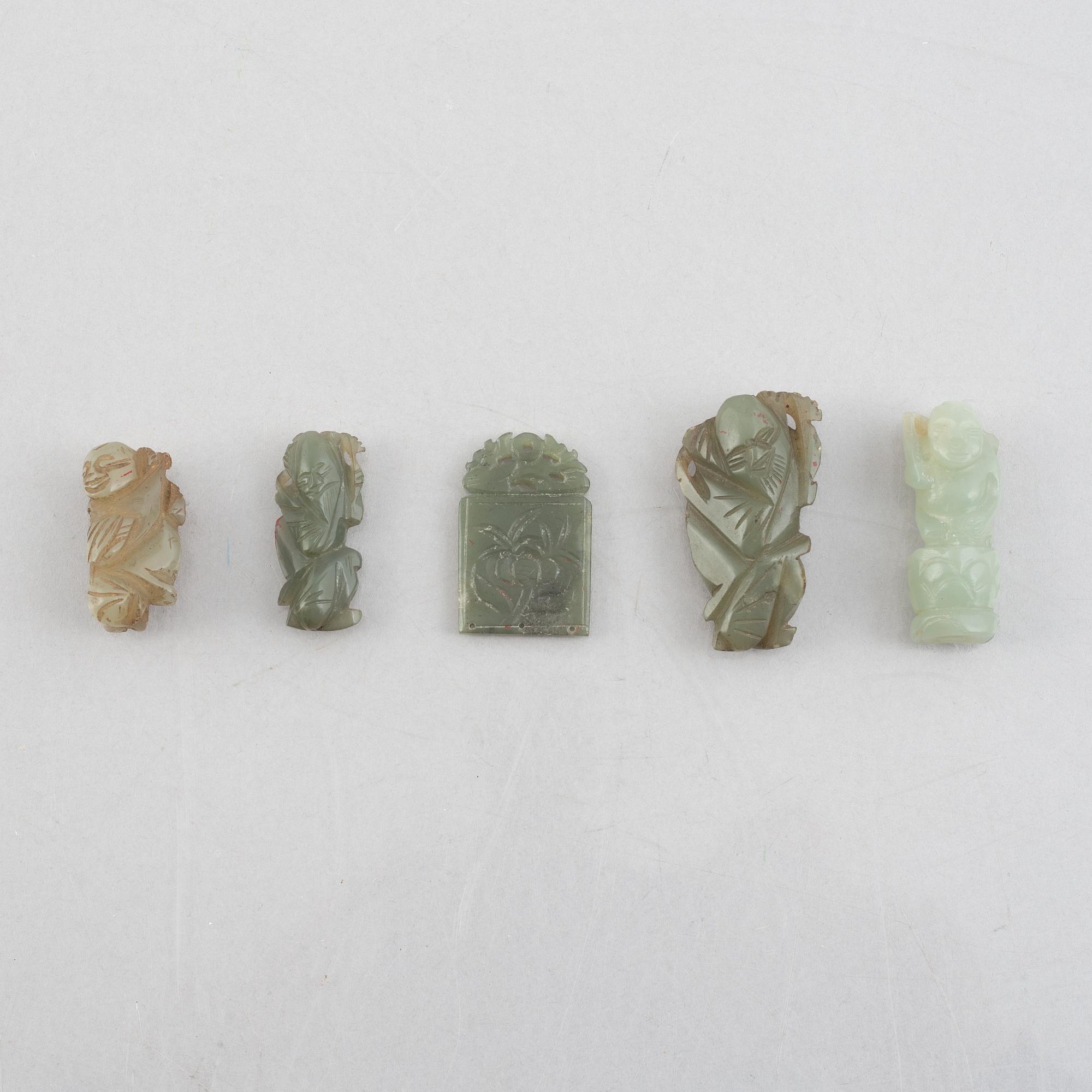 A group of five Chinese stone charms, 20th century.