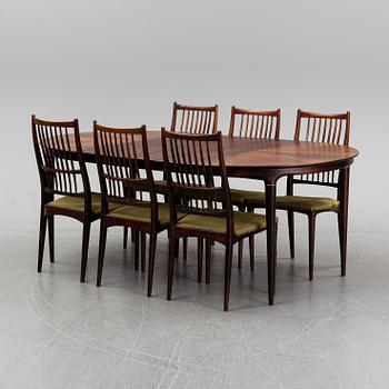 A 7 piece dining group by Svante Skogh, Seffle Möbelfabrik, Säffle, 1950's/60's.