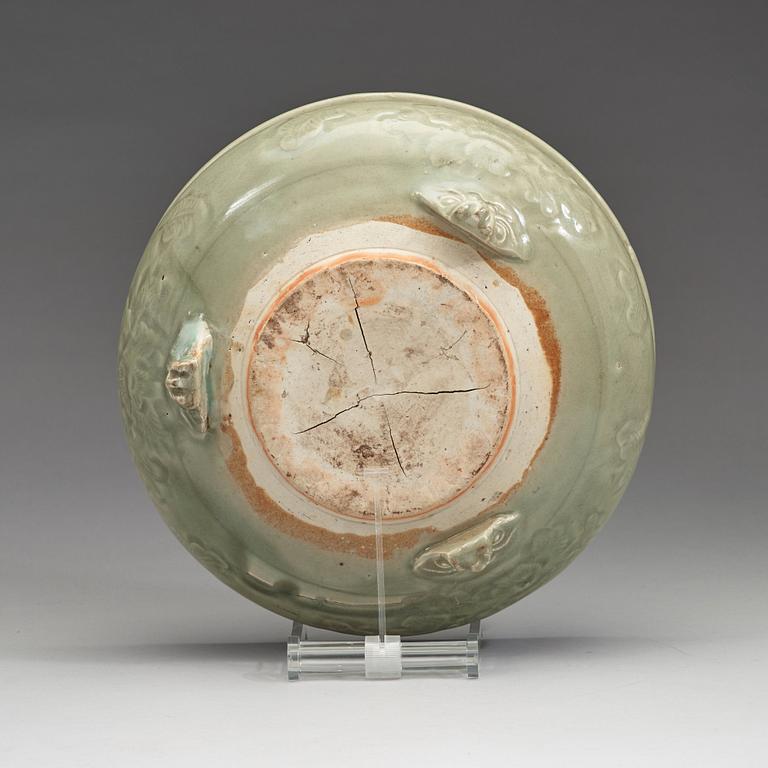 A large tripod celadon censer, presumably late Ming dynasty (1368-1644).