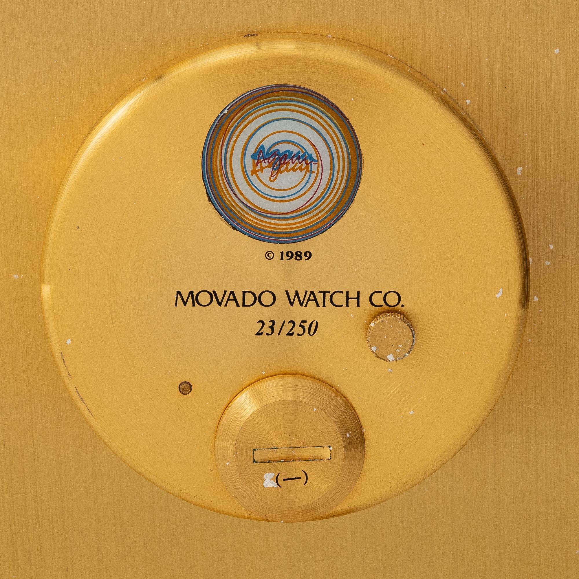 Yaacov Agam, Movado, "Rainbow", Two wrist watches, a table clock and a pocket watch.