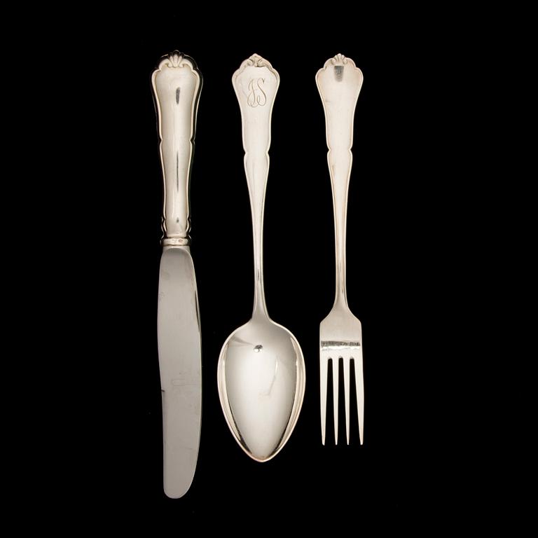 BESTICKUPPSÄTTNING, 18 delar, silver och nysilver, "Chippendale". 1900-talets senare hälft.