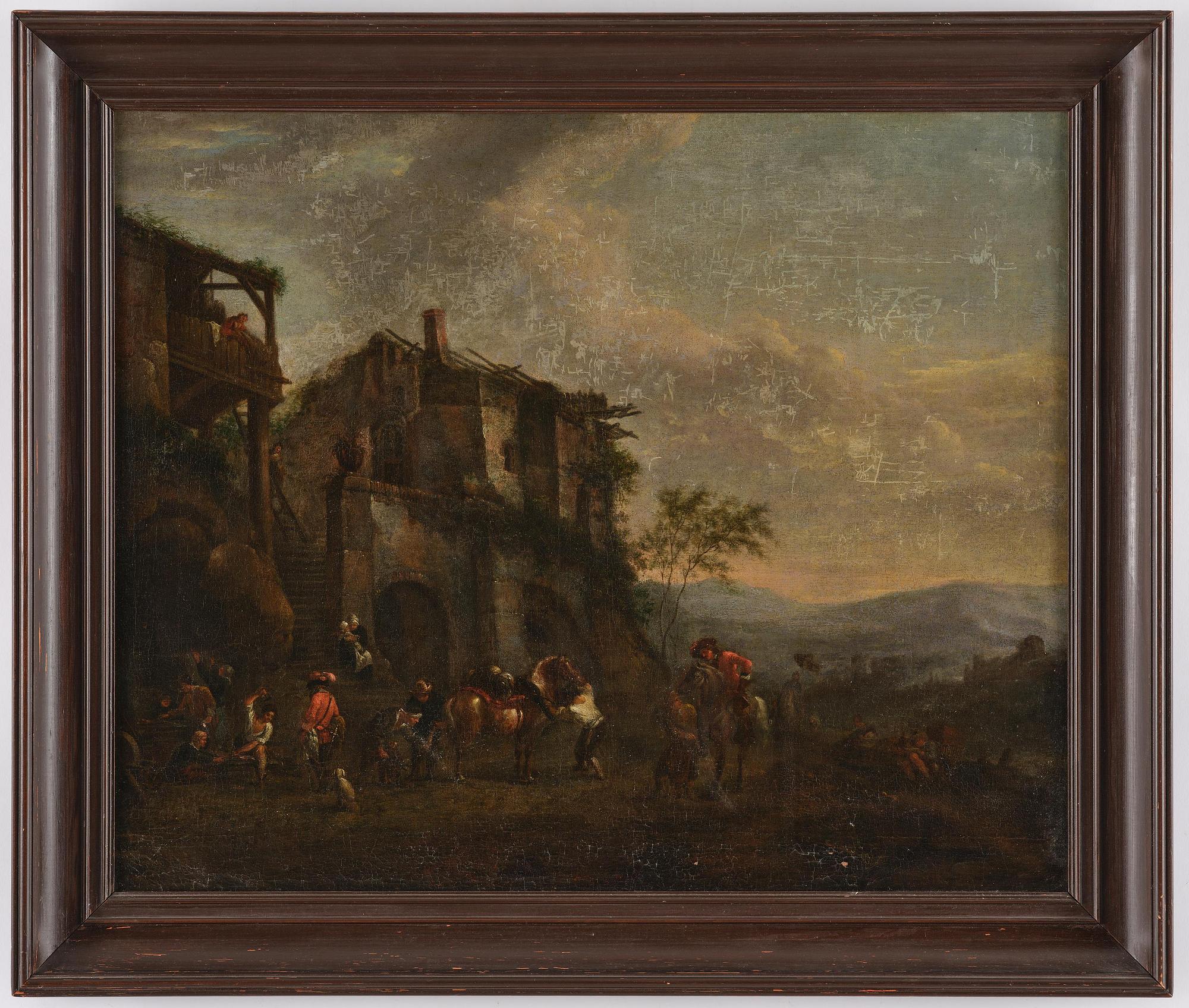 Philips Wouwerman, follower of, Resting company at the blacksmith's.