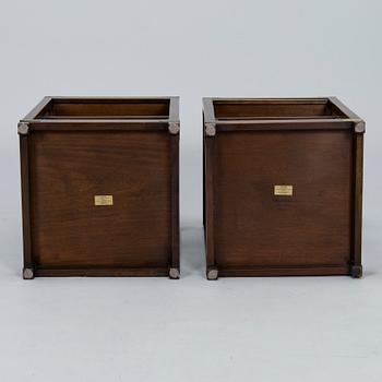 A pair of English walnut side tables, later part of the 20th century.