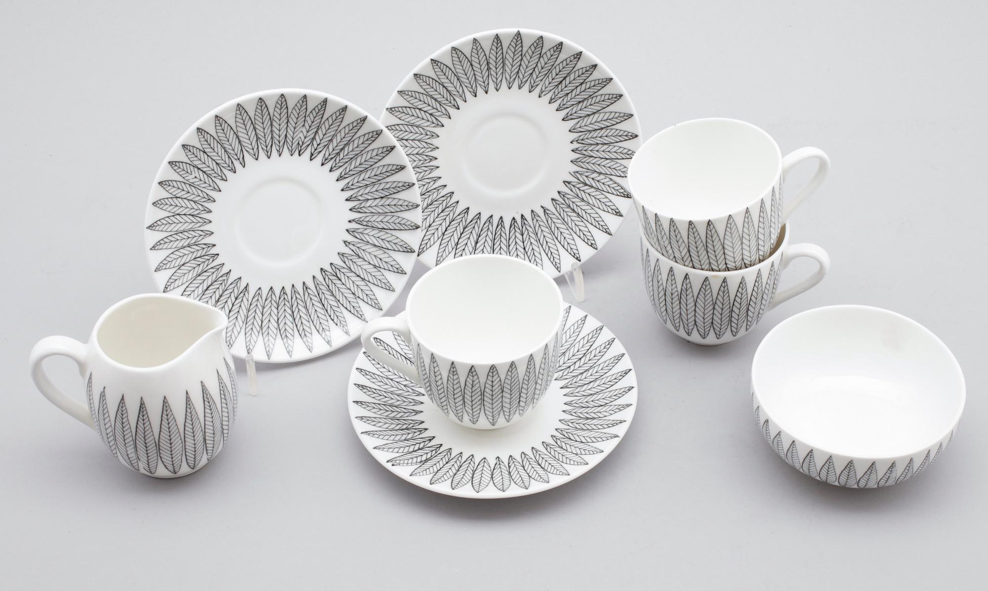 KAFFESERVIS, 14 delar, porslin, "Salix", Stig Lindberg, Gustavsberg.
