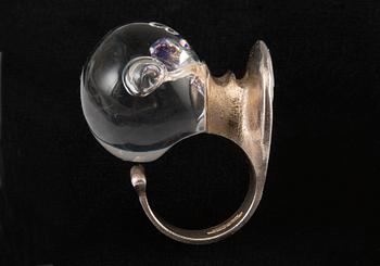 Björn Weckström, A RING, silver with acrylic, "Man in Cosmos", Lapponia 1973.