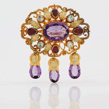 BROSCH, 18K guld, filigranarbete, 1800-talets första hälft.