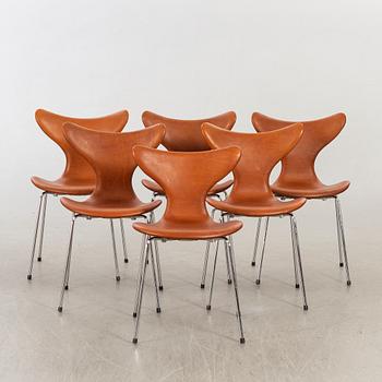ARNE JACOBSEN, stolar, 6 st, Måsen / Liljan, Fritz Hansen.