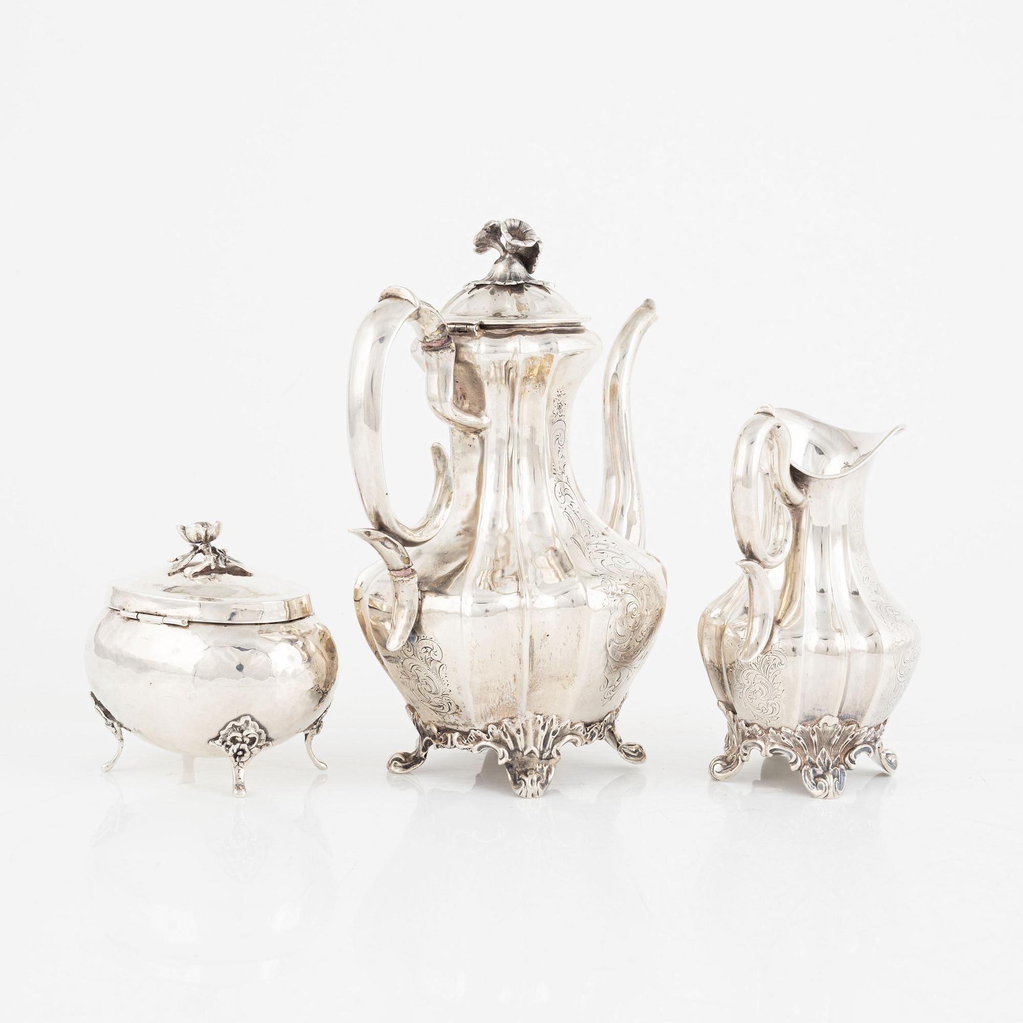 A Swedish Silver Rococo-Revival Mocha Pot and Creamer, mid-19th Century ...