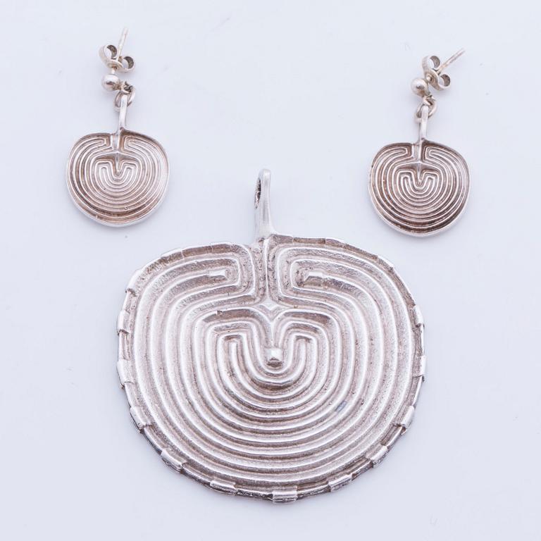 Pendant and earrings, silver, Ibe Dahlquist.