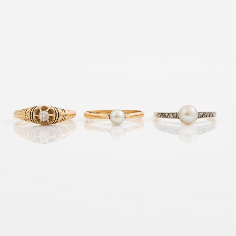 Ring, six pieces, 18K gold with, among other things, pearls and rose-cut diamond.
