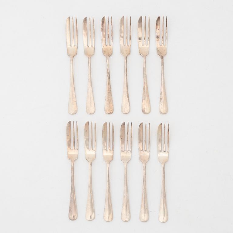 Mappin & Webb Ltd, twelve silver pastry forks,  Sheffield, England 1960.