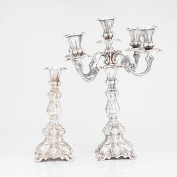 A silver candelabrum and candlestick, Kultakeskus, Hämeenlinna 1953-1972.