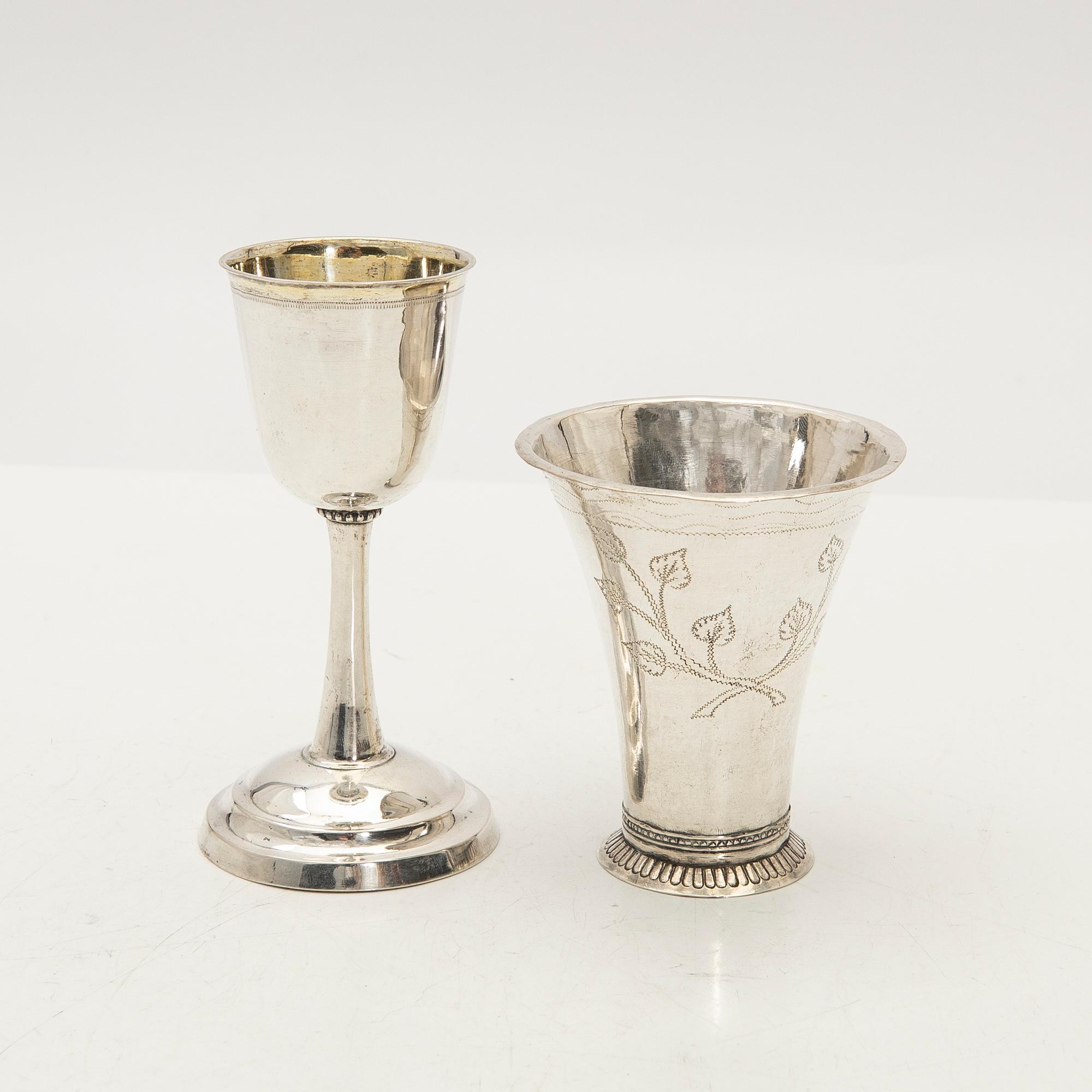 Bägare och kalk, silver, 1700-talets slut/1800-talets början.
