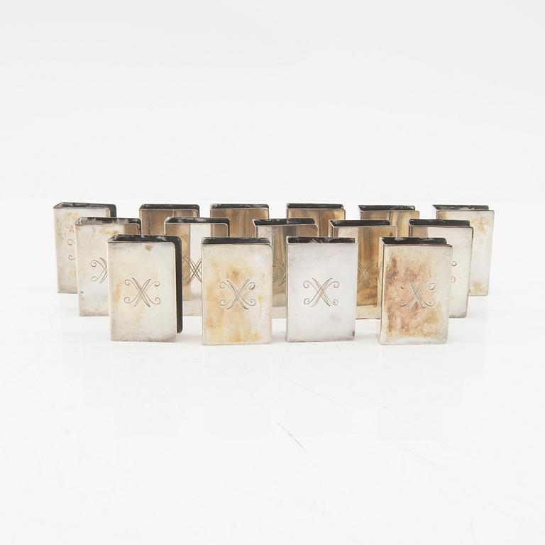 A set of 15 silver matchbox holders mark of H Grun Stockholm 1951, weight 234 grams.