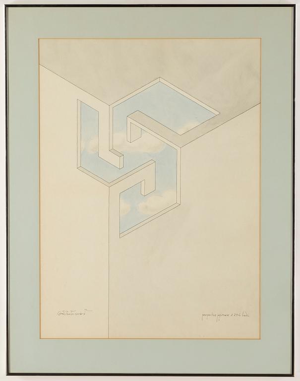 Oscar Reutersvärd, ink & watercolour, signed.