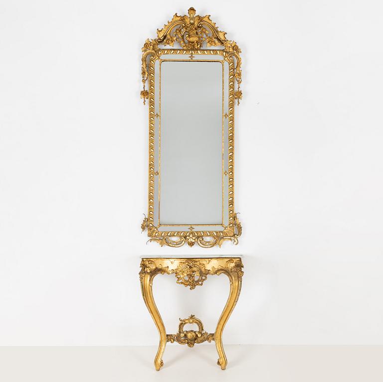 Spegel med konsolbord, nyrokoko, 1800-talets andra hälft.