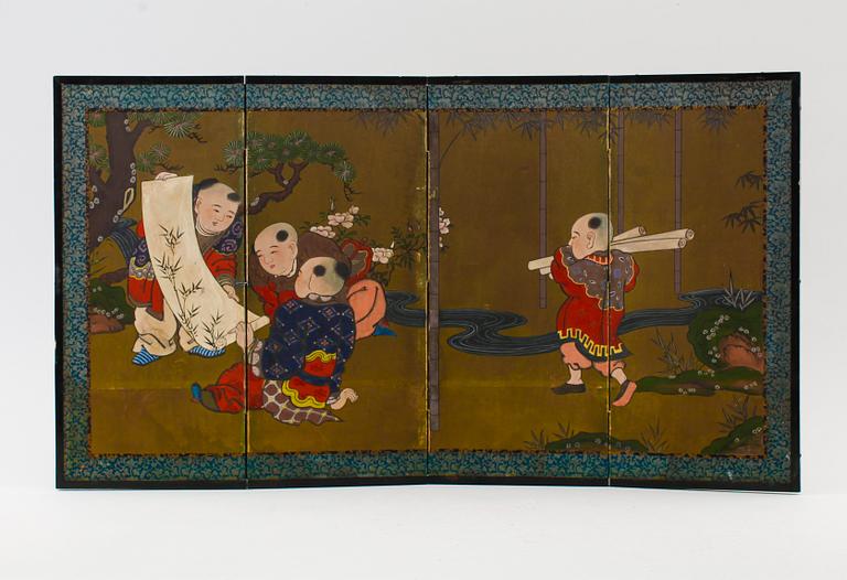 BORDSSKÄRM, 4 delar, gouacher, Kina, 1900-talets första hälft, Kina.
