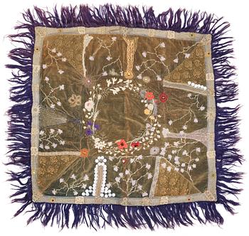 903. EMBROIDERY, on velvet. "Midsommarblommor". 93 x 88,5 cm. Designed and embroidered by Anna Casparsson.