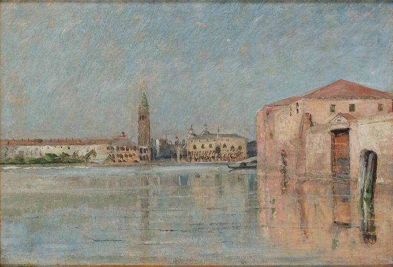 Carl Skånberg Tillskriven, Venetianskt kanalmotiv med dogepalatset i fonden.