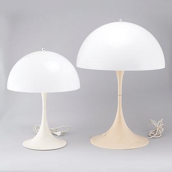 Two "Panthella" table lamps, designed by Wener Panton for Louis Poulsen, 20th century.