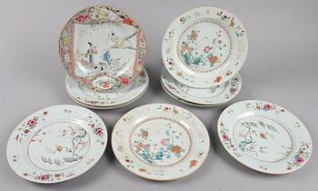TALLRIKAR, 6+2+1 st, porslin, Kina, Qianlong, 1700-tal.