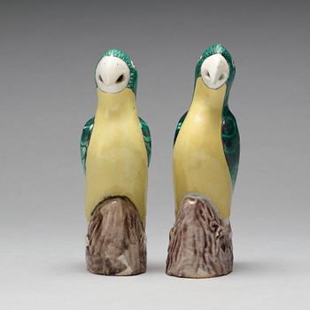 A pair of Chinese porcelain figures of parrots, circa 1900.