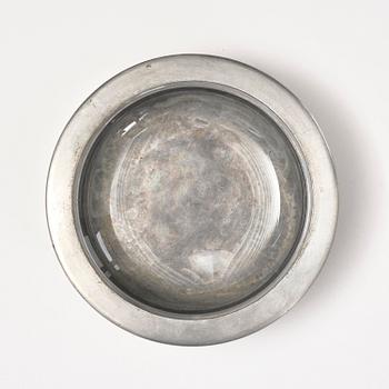 Firma Svenskt Tenn, a pewter and glass ashtray/bowl, Stockholm, 1950.