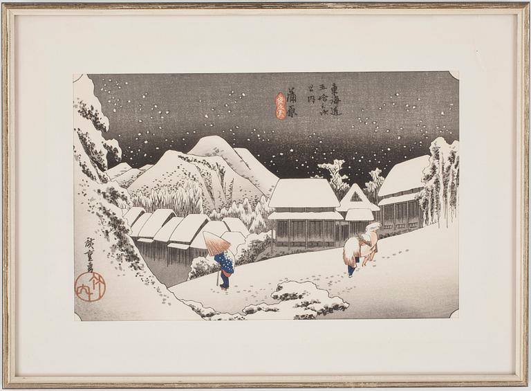 ANDO UTAGAWA HIROSHIGE, efter, träsnitt 6 st. Senare tryck. Japan. 1900-tal.