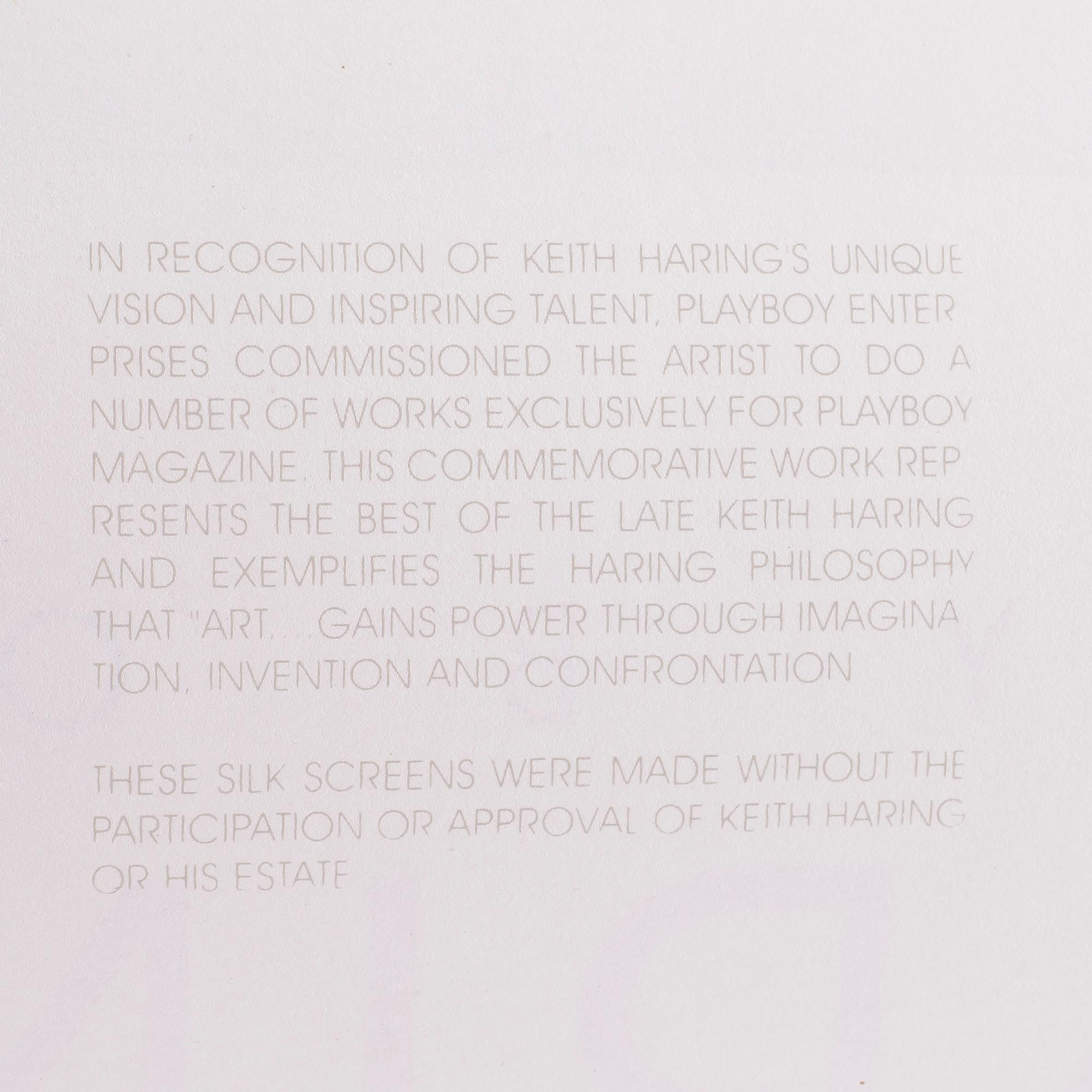 KEITH HARING (Efter), färgserigrafi, utgiven av Special Editions Limited för Playboy, 1991.