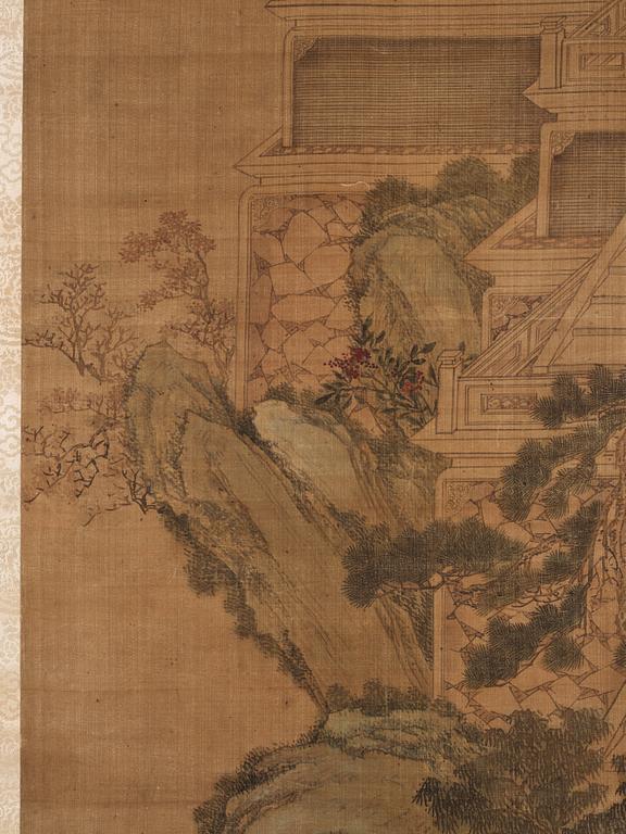 A Chinese scroll painting, signed of Qiu Ying (1494-1551), but most likely later.