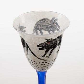 Ulrica Hydman Vallien, pokalglas, 2 st, unika, Kosta Boda, signerad.