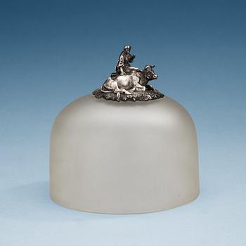 A Russian 20th century glass and silver cheese-dish cover, St. Petersburg.