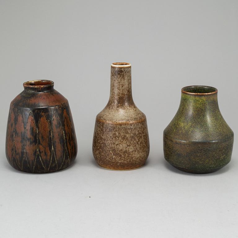 CARL-HARRY STÅLHANE, 3 stoneware vases, Rörstrand, Sweden, mid 20th century.