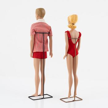 Barbie and Ken, dolls 2 pcs. as well as clothes, vintage, "Swirl Ponytail Blond" Mattel 1964, Ken Mattel 1963/64.