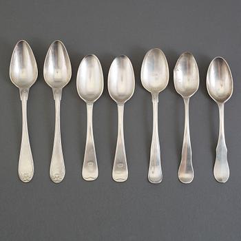 7 silver spoons, different manufacturers, 18/19th cenutry.