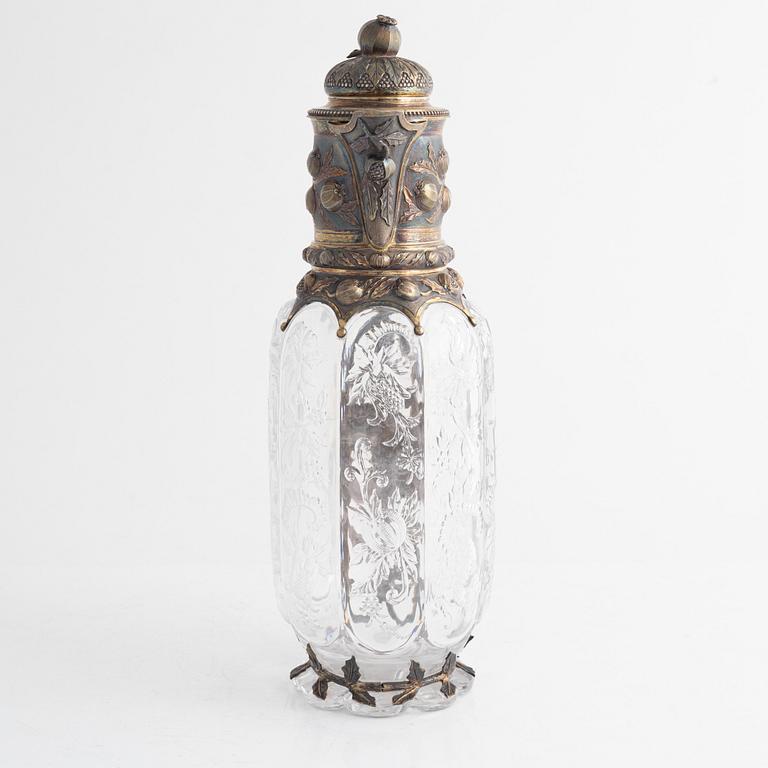 Elkington & Co, vinkanna, silver och glas, London 1884.