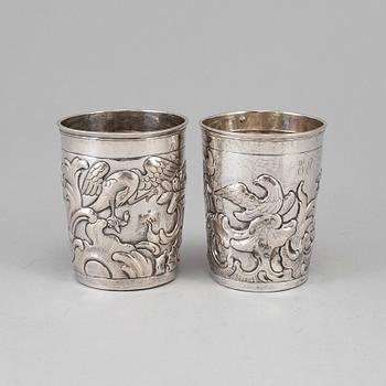 Two Russian 18th century silber beakers, unidentified makers mark, Moscow.