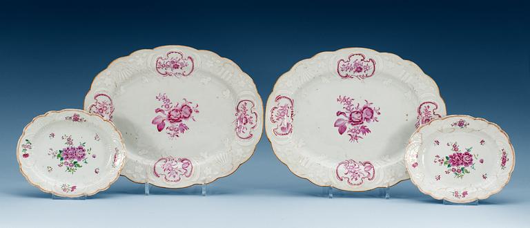 FAT, fyra stycken, kompaniporslin. Qing dynastin, Qianlong (1736-95).