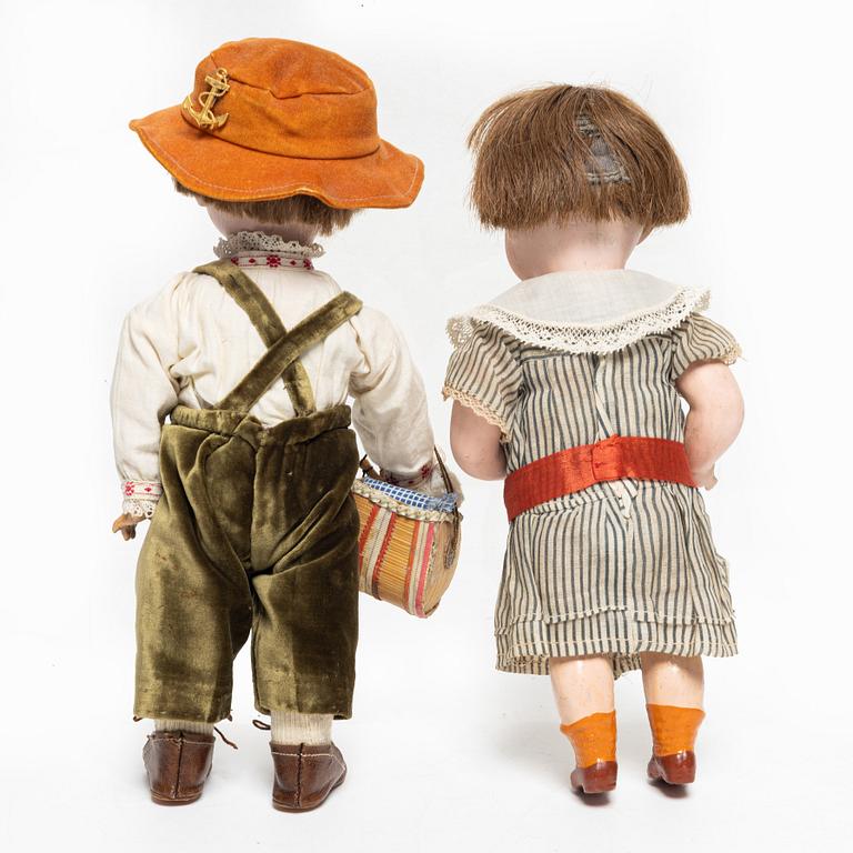 Dolls two pcs, Armand Marseille, Germany, No. 323 & 325, ca 1914-1925.