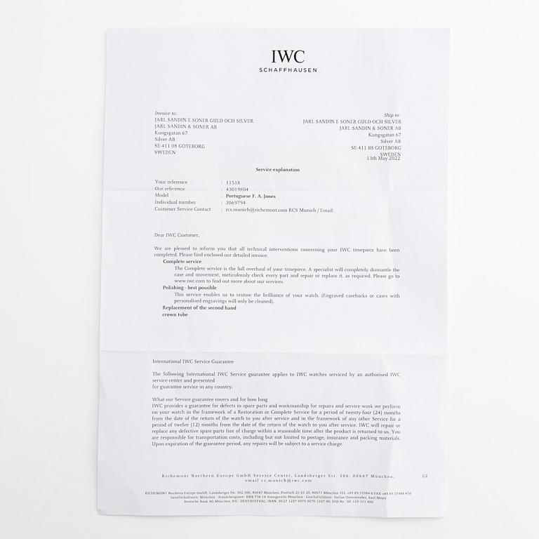 IWC, Portuguese, "F.A.Jones", "Limited Edition", ca 2005.