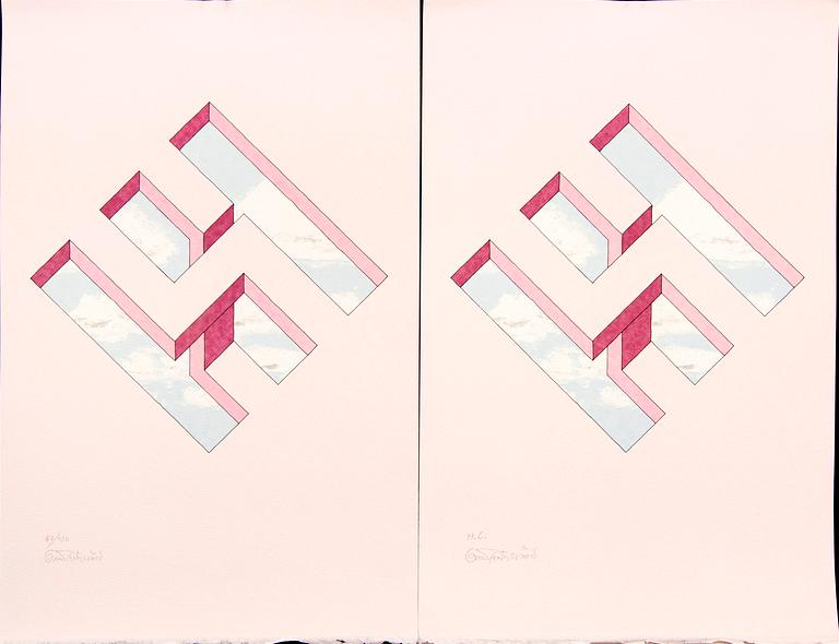 Oscar Reutersvärd, four color lithographs, signed 37/120, 46/120, 47/120 and HC.