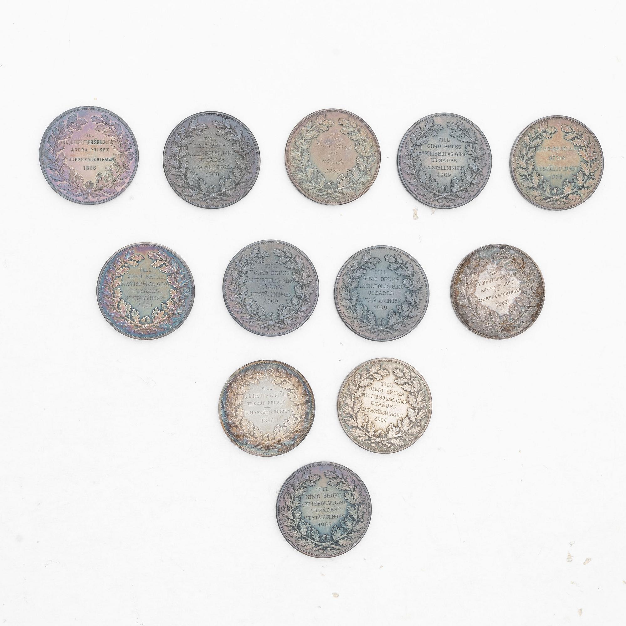 Medals, 12 pcs, silver, Kungl Myntverkt, Sweden, circa 1900.