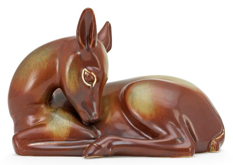 A Gunnar Nylund stoneware figure of a deer, Rörstrand.