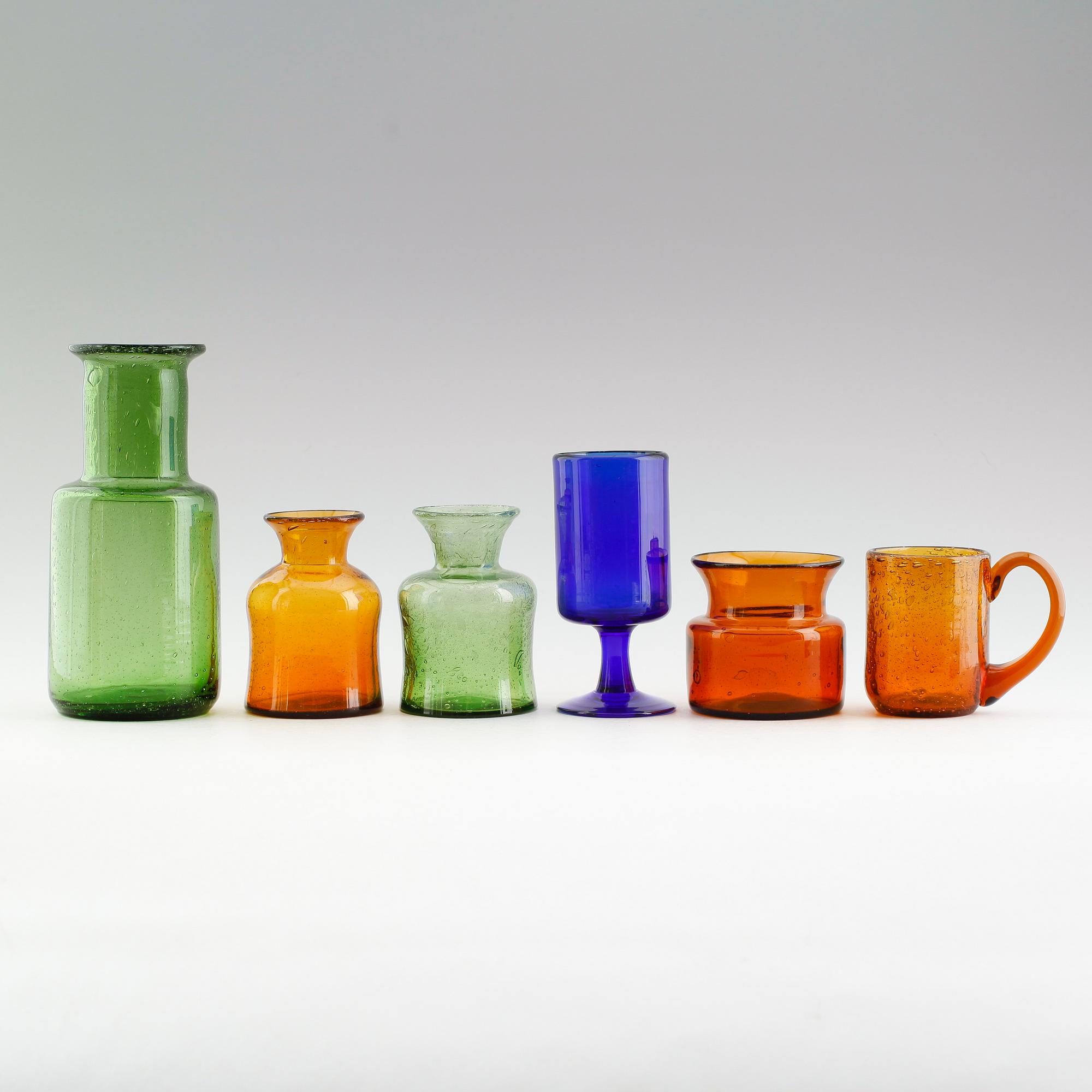 GLASFÖREMÅL, 6 delar, Erik Höglund, signerade, 1960-tal.