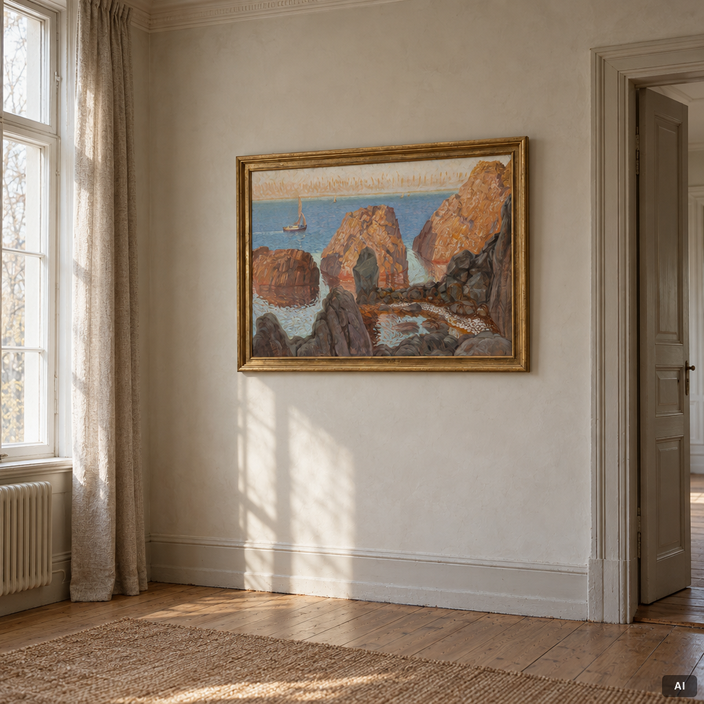 Elis Åslund, Coastal landscape with sailboat, the Mediterranean.